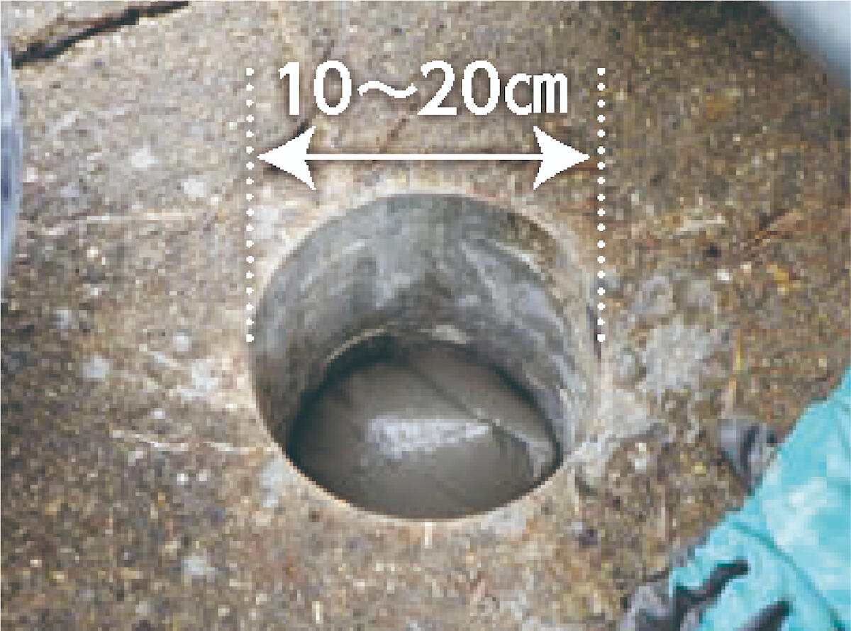 直径10〜20cmのコア削孔による充填孔